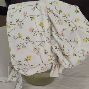 Homemade Bonnet Little House On The Prarie Style Cream With Small Flower Print